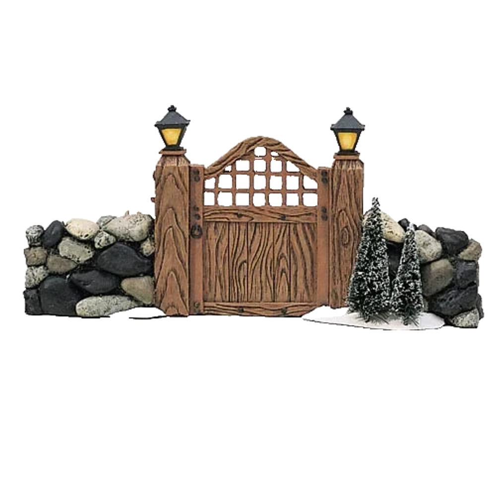Dept 56 Village Accessories Fieldstone Entry Gate 52718 Rock Wall Trees